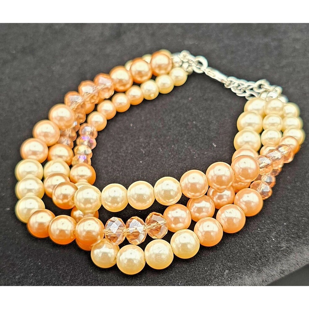 Vintage Avon Silver Tone & Ivory, Baby Pink, & Copper Faux Pearl Bracelet